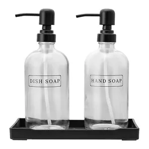 Soap Dispenser Set Glass Hand Dish Soap Bottle Clear With Pump 2 Pack 16oz cle - Picture 1 of 6