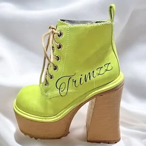 DAMEN-Stiefeletten Größe 5..AKTUELLE STIMMUNG…..Limettengrün mit Absatz aus Kunstveloursleder. Neu - Bild 1 von 7