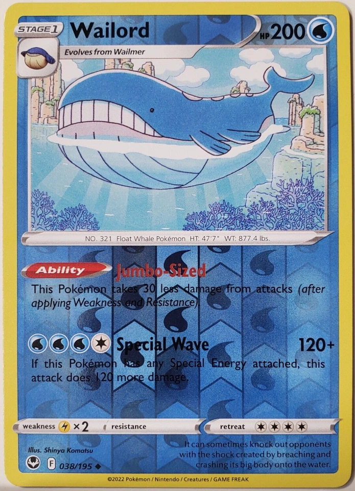 Pokemon -  Wailord - 038/195  - Reverse Holo  - Silver Tempest - NM/M - Image 1 of 1
