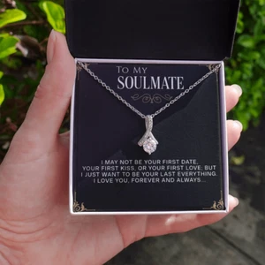 To My Soulmate Necklace, CZ Pendant, Valentine Gift For Girlfriend, Gift For Her - Picture 1 of 11