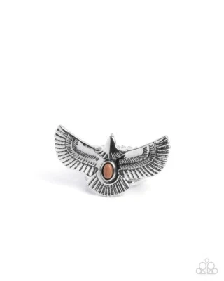 Paparazzi Adorable Arrival - Brown - Silver Bird - Brown Stone - Ring - Image 1 of 2