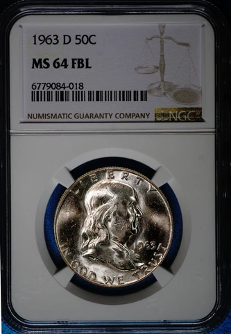 1963-D Franklin Half Dollar Silver Brilliant Uncirculated, NGC, MS64FBL, 018 Cover