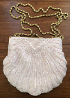 Vintage Clutch Purse Cocktail Party Clutch Ivory Beaded Snap Closure Carry Chain