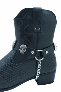 Bota occidental de motociclista para hombre cadenas de plata correas de cuero sintético dijes calavera - Imagen 1 de 23