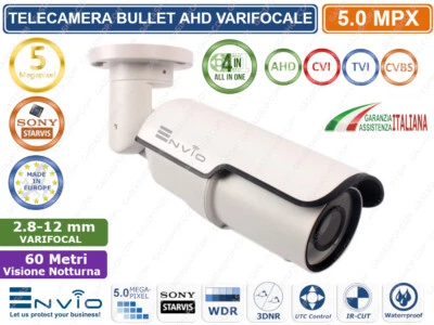 TELECAMERA VARIFOCALE 2.8-12mm IBRIDA AHD TVI CVI CVBS 72 IR LED 5 MP 60 METRI - Immagine 1 di 2