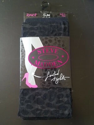New Steve Madden Footed Tights S / M 2 Pack 1 Solid Black & 1 Animal Print Tags - Image 1 of 4