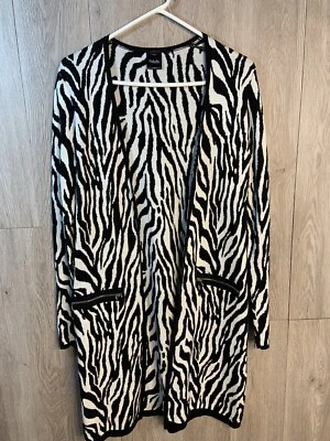 Rafaella Zebra Print Long Cardigan Zippered Pockets Small Med ? See Measurements - Image 1 of 4