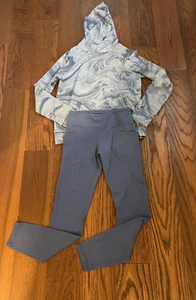 Athleta Girl Outfit (Blue Swirl Sweatshirt / Blue Leggings), Size Large/12 - Picture 1 of 7
