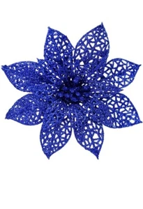 Supla 24 Pack Christmas Blue Glitter Poinsettia Flowers Picks Christmas ... - Picture 1 of 6