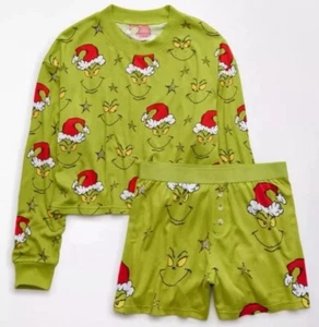 AE American Eagle Grinch Plush PJ Set Green with Matching Socks PICK YOUR SIZE - Picture 1 of 12