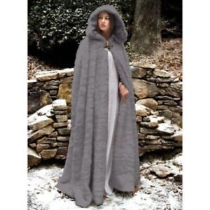 Women Hooded Cape Faux Fur Loose Long Cloak Shawl Mantle Cardigans Coats Outwear