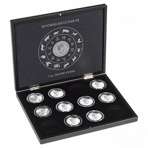 MÜNZKASSETTE für 12 x LUNAR 3 Silbermünzen ° zu je 1 Unze in Kapseln - schwarz - Bild 1 von 2