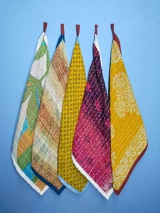 Border Mixed Assorted Set Of 5 Pcs Vintage Kantha Handmade Kitchen & Tea towel, - Picture 1 of 6