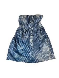 Wet Seal Dress Women's XSmall Blue & White Polka Dot Strapless Stonewash y2k - Picture 1 of 11
