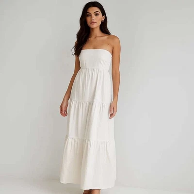 Nuevo con etiquetas Vestido Princesa Polly Osment Maxi Blanco Sin Tirantes Calado en Niveles Talla 10 Foto 1 de 4
