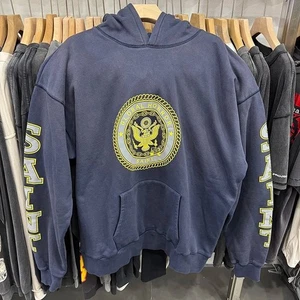Saint Michael Global Horror Saint Mens Navy Blue Fleece Pullover Hoodie - Bild 1 von 5