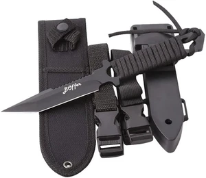 BOffer Coltello Subacqueo, Nero Coltello Tattico Lama Affilata Bordo Seghetto 2 Paia - Foto 1 di 5
