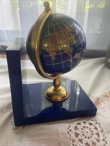Blue Spinning Globe Bookend Lapis , Abalone Inlay 6.5" - Picture 1 of 13