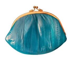 Pochette vintage Lee Sands vera pelle d'anguilla, verde acqua, doppio Kisslock, retrò - Foto 1 di 8