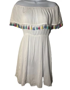 Abito bianco BLU PIOGGIA spalle scoperte nappe colorate donna taglia media - Foto 1 di 10