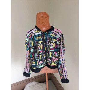 Adidas Graphic Kids Track Jacket 9-10 Full Zip Geometric Print Retro Colorful - Picture 1 of 12