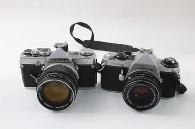 SLR Vintage Film Cameras Inc Olympus OM1 & Pentax ME Super Both w/ Lenses x 2 - Image 1 of 4