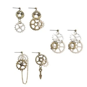 Steampunk Gears Clock Earrings-Brincos Antique Bronze Vintage Link Chain Earring - Picture 1 of 13