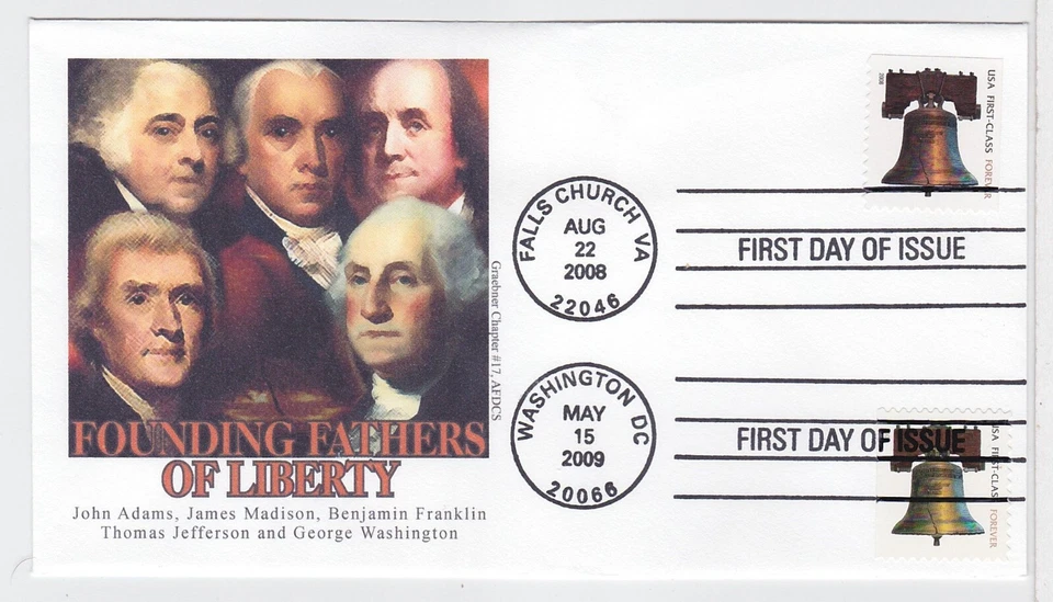 TurtlesTradingPost- Liberty Bell 2008-09 FDC- #4124b #4126d Graebner Dual Cancel - Image 1 of 1