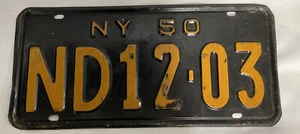 Placa de licencia vintage 1950 del estado de Nueva York # ND12-03 - Imagen 1 de 2