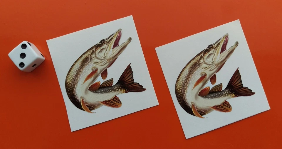 Pair of Superb Quality small Pike Stickers 50mm fishing tackle boxes/cars/vans - Image 1 of 1