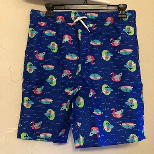 NEW Lands End Boys SZ XL Husky 14H-16H Electric Blue Funny Sharks Swim Trunks - Picture 1 of 2