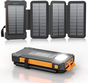 Solar Power Bank 26800 mAh with 4 Solar Panels, Power Bank USB-C, (Camping Tool) - Picture 1 of 7