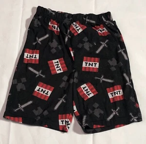Mojang TNT Fleece Pajama Shorts Boys 8 All Over Print Sword Lounge Black - Picture 1 of 11