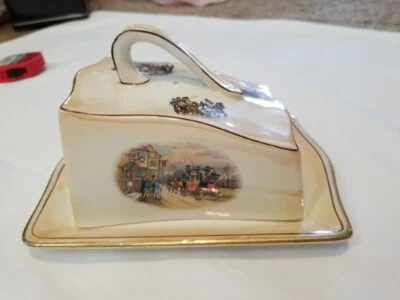 Antiguo plato de queso Grimwades Stokes On Trent escena de entrenamiento inglés antiguo Foto 1 de 4