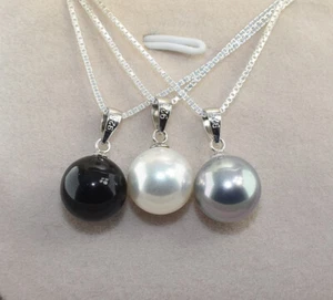 18K White gold filled made with White / Black Swarovski Pearls Necklace /2135 - Picture 1 of 15