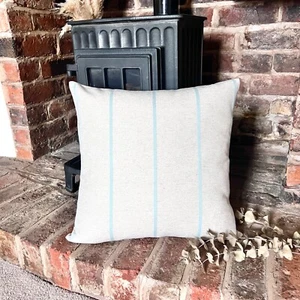 1536. Handmade Sky Blue Stripe LINEN blend Cushion Cover, Various sizes - Picture 1 of 7