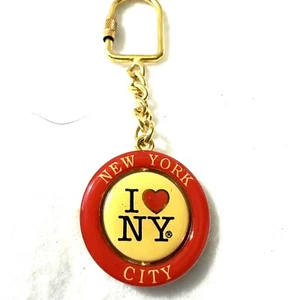 Mosquetón I Love NY Vintage años 70 centro giratorio rojo latón tono dorado Nueva York - Imagen 1 de 5