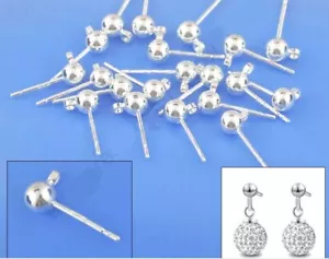 5 Pairs Sterling Silver Jewellery Findings Stud Earring Ear Pin Ball Beads Head - Picture 1 of 1