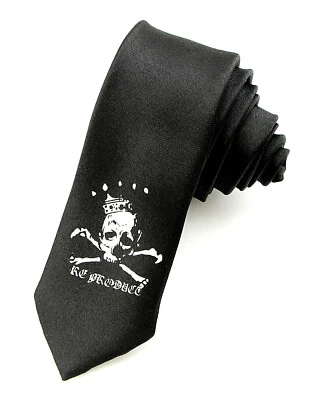 Corbata Calavera y Huesos Cruzados Halloween Ajustada 1.5" Negra Manzini Moda Corbata  Foto 1 de 2