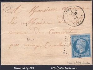 FRANCE N°14Ae BLEU SUR LILAS SUR LETTRE PC + CAD DU 15/03/1858 SIGNÉ SCHELLER - Picture 1 of 2