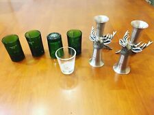 Jagermeister Stag Head Pewter, and glass shot glasses. 9 total shot glasses