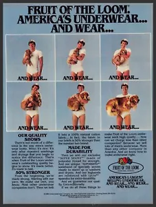 Publicidad impresa de revista Fruit of the Loom años 80 ropa interior para hombre perro 1984 - Imagen 1 de 1