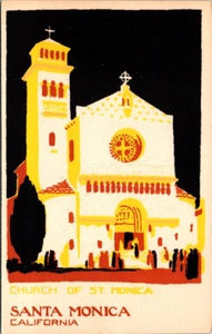 SANTA MONICA CALIFORNIA - CHURCH OF ST. MONICA - HANDMADE SERIGRAPH POSTCARD - Picture 1 of 2