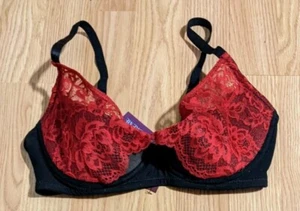 Adore Me Abella Unlined Lace Bra 32DD Underwire Sexy Red Black - Picture 1 of 2
