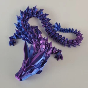 24" Purple & Blue Crystal Articulated Dragon Sensory/Fidget Toy, Desk Decor - Picture 1 of 11
