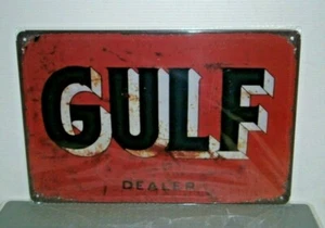 GDMS1 GULF DEALER Metal Sign New 20 cm H X 30 cm W - Picture 1 of 2