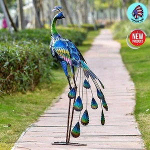 Metal Peacock Sculpture Garden Decor Art Statue Porch Pond Patio Lawn Home Yard - Picture 1 of 7