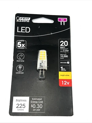 Feit Electric 12V 20W LED G4 Bulb Dimmable Bright White 3000K 225 Lumen **NEW! - Image 1 of 3