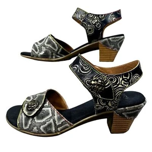 L'Artiste Alluroe Gray White Leathre Open Toe Ankle Strap Sandal EU Size 38 - Picture 1 of 11