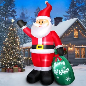7 FT Christmas Inflatable Santa Claus with Green Gift Bag, Blow up Santa Clau... - Picture 1 of 6